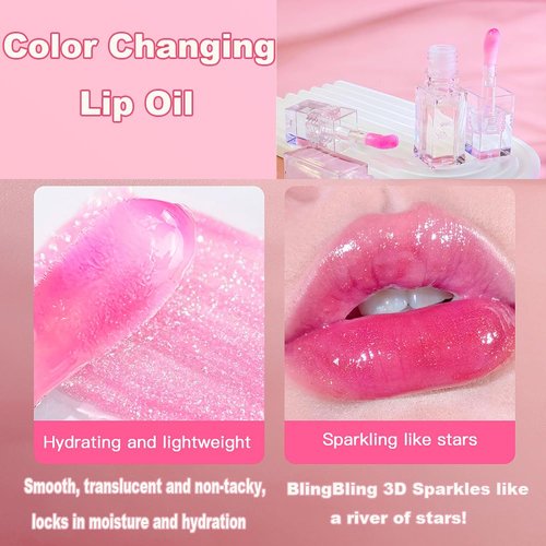 TIRDET Magic Color Changing Lip Oil, Warm Change Hydrating Color Changing Lip Gloss, Big Brush Color Changing Lip Oil, Lip Oil Color Changing, Lip Changing Oil Fresh Texture Long Lasting Shimmery