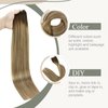 Fshine Ombre Weft Hair Extensions Human Hair 18 Inch Dark Brown Fading to Light Brown and Golden Blonde Sew in Remy Hair Extensions Soft Weft Hair Extensions Full Head 100g One Piece