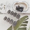Xenophoer Cat Eye Press on Nails Short Oval Gray Fake Nails Acrylic Glue on Nails with Silver Glitter Designs Nails Press ons for Women Daily Wear 24 Pcs