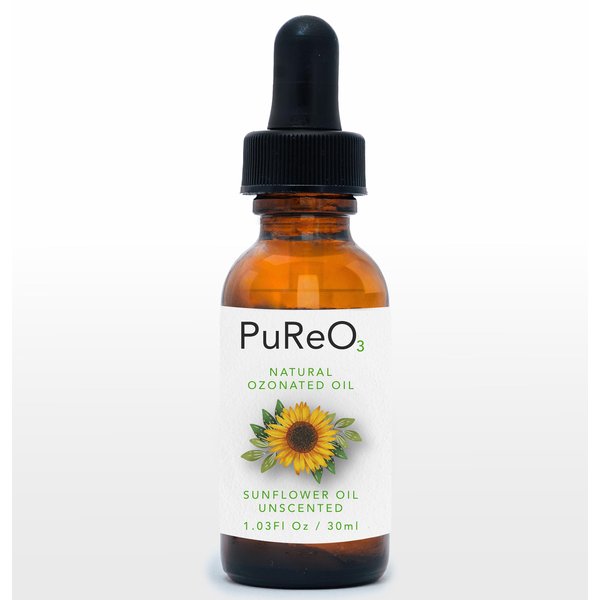 PuReO3 Ozonated Sunflower Oil - Stimulates Collagen Production, Perfect for Sensitive Skin, VEGAN, Paraben Free - 1.03Oz/30ml