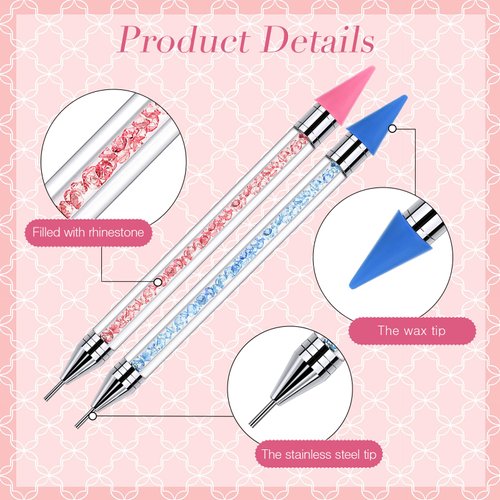Tatuo 4 Pcs Dual-ended Rhinestone Picker Tool Handle Rhinestones Applicator with 20 Replacement Wax Tips Wax Pencils Painting Dotting Pens with 2 Tweezers for DIY Nail Art Crafts Gems (Multicolor)