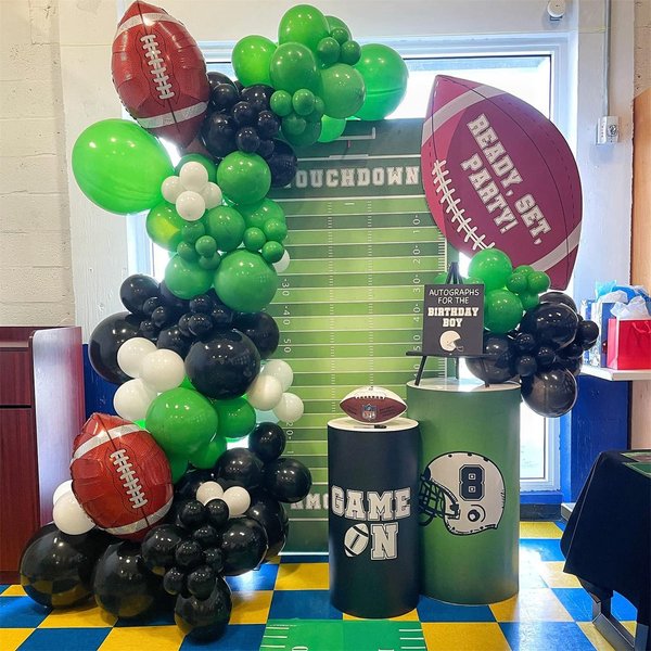 Football Party Balloon Garland Kit,119 Pcs Black White Green Balloons Arch with Football Shaped Mylar Foil Balloons for Kids Boys Teenagers Sport Theme Birthday Super Sunday Touchdown Party Decoration
