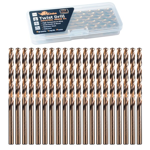 RCINDUS (20PCS) 3/16" Cobalt Drill Bit, HSS M35 Metal Drill Bits for Steel, Stainless Steel, Cast Iron, Hard Plastic and Wood