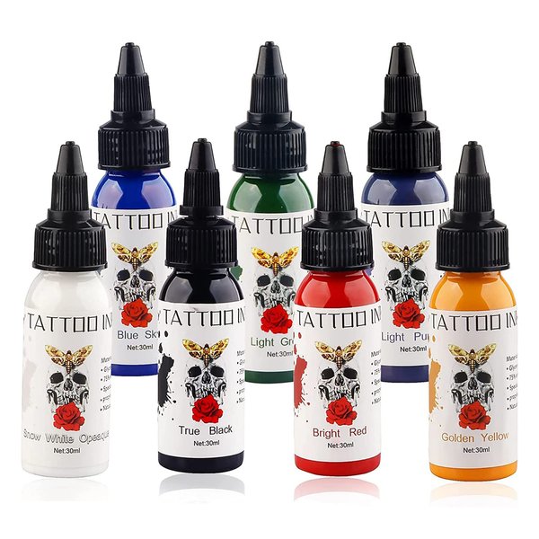 7 Color Tattoo Inks Set for Practice 1 oz 30ml/Bottle Tattoo Inks Pigment Kit for 3D Makeup Beauty Skin Body Art(30ml/pc)