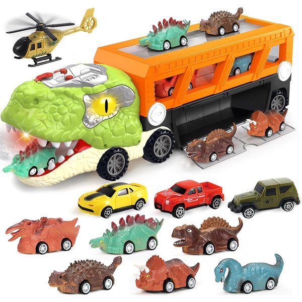 Dinosaur Toys for Kids 3-5, 5-7 Year Old Boys, Big Dinosaur Truck with 10 Mini Car, Dinosaur Cars for Toddlers 3-4 Years, Kids Toys T-Rex Transport Carrier Truck, Birthday Gifts for 3 4 5 Year Old Boy