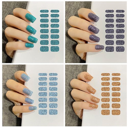 12 Sheets Glitter Nail Wraps Nail Polish Strips Solid Color Nail Polish Stickers Shine Full Wrap Nail Polish Decals Self Adhesive Nail Art Polish Stickers for Women Girls Manicure Tips Decor