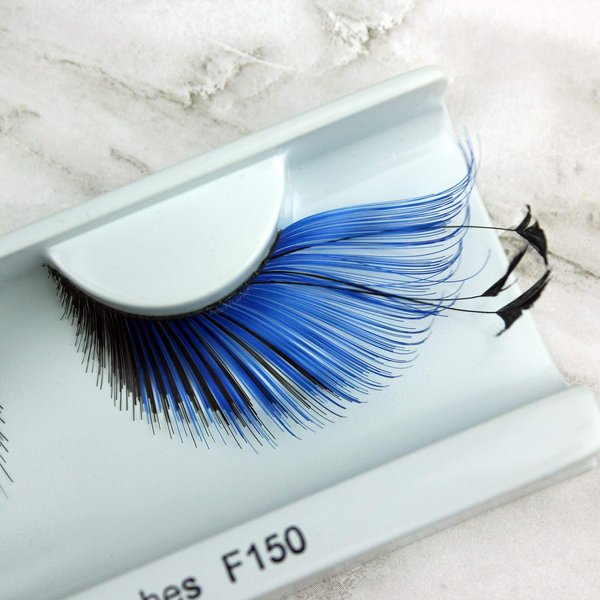 Elegant Lashes F150 Premium Blue and Black Feather False Eyelashes Halloween Dance Rave Costume