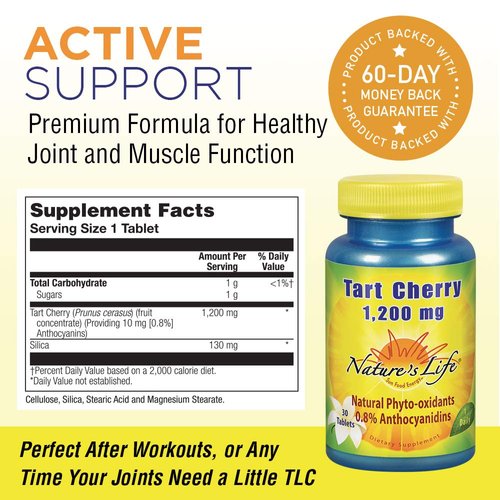 Nature's Life Tart Cherry 1200mg | Uric Acid Cleanse for Joint Comfort, Muscle Recovery & Sleep Support | with Anthocyanins & Polyphenols | 30 Tablets