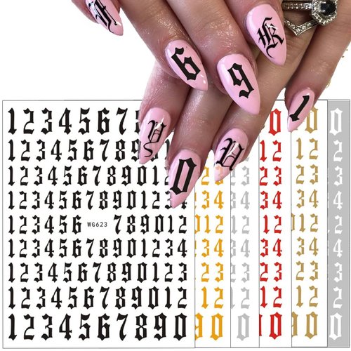 Number Nail Art Stickers, Luxury 3D Laser Nail Decals Self Adhesive Nail Art Stickers for Women Girl Nail Decorations 6 Sheets