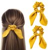 2Pcs Silk Hair Ties | Hair Bows for Women | Butterfly Bow Scrunchies - Ideal for Parties & Everyday Use | Elastic Band Silk Scrunchies for Hair, Hair Ties for Girls Perfect for Girls & Women -Yellow