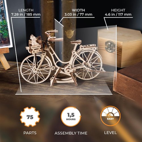 UGEARS Wooden 3D Puzzles for Adults – Dutch Bicycle Model Kits for Adults – Easy Assembly 3D Wooden Puzzles for Adults – Iconic Amsterdam Bike Crafts for Adults – DIY Miniature Kit – 75 Pcs