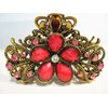 Generic Jeweled antique style bronze gold metal hair claw clips with crystals (Primary color: Red), 1 Count (Pack of 1)