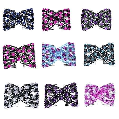 LOVEF Elastic Double Combs with Plastic Rose Flowers Hair Clips, Hair Holder/Easy Comb-8 Pcs