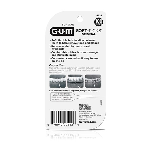 GUM Soft-Picks Original,Easy to Use Dental Picks for Teeth Cleaning and Gum Health, Disposable Interdental Brushes with Convenient Carry Case, Dentist Recommended Dental Picks, 100ct (6pk)