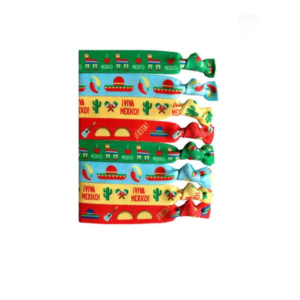 8 Piece Mexico Hair Ties - Mexican Accessories - Mexican Gifts - Mexico Gifts - Cinco de Mayo - Hola