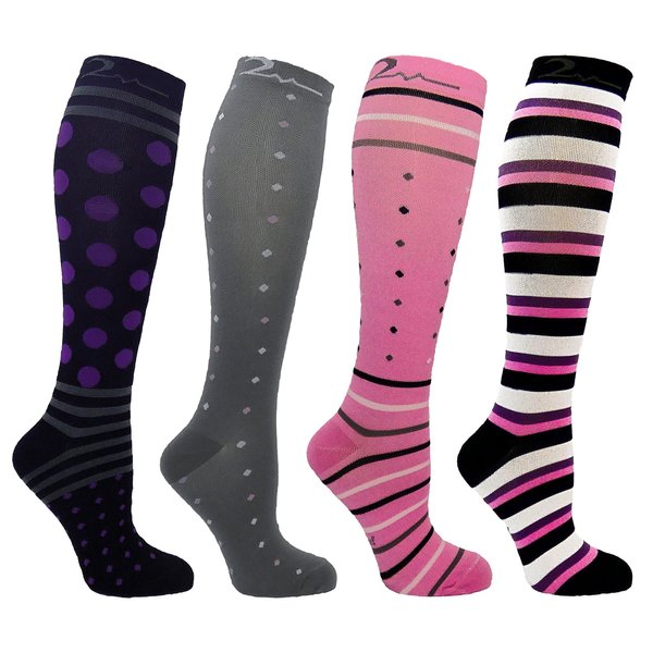 4 Pair Small/Medium Extra Soft Premium Quality Colorful Moderate/Medium Graduated Compression Socks 15-20 mmHg. Nurses, Running, Travel, Knee-High, Mens and Womens Comfort Blend. Fun Stylish 2 (US)
