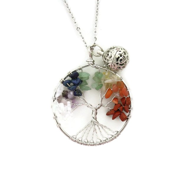 Seven Chakra Tree Multicolored Essential Oil Diffuser Necklace- 24" Long