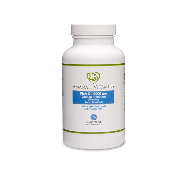 AMANAH VITAMINS Omega 3 Fish Oil 2000 mg - Halal Vitamins - 120 Softgels
