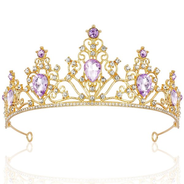 AHONEY Purple Gem Gold Tiara and Crown for Women, Crystal Mermaid Crown Rhinestone Princess Tiaras for Girls Rapunzel Crown for Wedding Birthday Prom Halloween Party