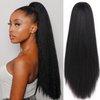 FAVE Kinky Straight Ponytail Natural Black Claw Clip in Ponytail Yaki Ponytail Extension for Black Women Soft & Fluffy Synthetic Kinky Ponytail 24 Inches Clip on Ponytails for Women(1B, 24")