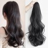 Anbuwei Claw Clip Ponytail Extension Synthetic Curly Wavy Clip in Hair Pieces 18 Inch Long Pony Tails Hair Extensions for Women (Natural Black)