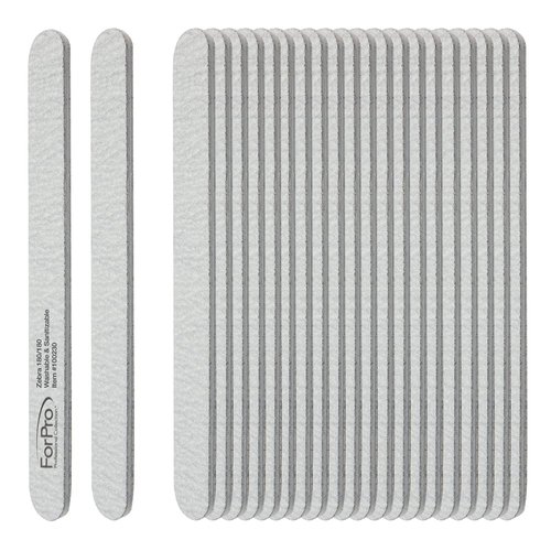 ForPro Professional Collection Zebra Foam Board, 180/180 Grit, Double-Sided Manicure Nail File, 7” L x .75” W, 50-Count