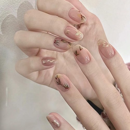 Curvlife Press on Nails Acrylic Fake Nails with Design Full Cover False Nails Reusable Nail Kit with Nail Glue Adhesive Tabs Nail File Artificial Glue on Nails for Women and Girls (005, 30pcs)