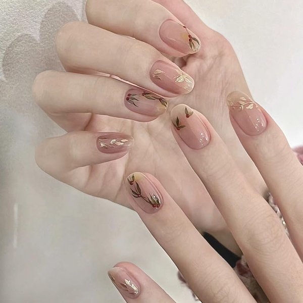Curvlife Press on Nails Acrylic Fake Nails with Design Full Cover False Nails Reusable Nail Kit with Nail Glue Adhesive Tabs Nail File Artificial Glue on Nails for Women and Girls (005, 30pcs)