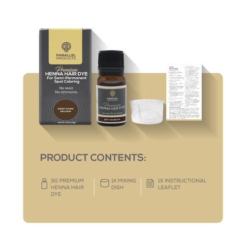Parallel Products Spot Color Henna Kit - Henna Hair Dye - 3 grams - Tint for Professional Spot Coloring - With Mixing Dish - Covers Grey Hair - Root Touch Up (Deep Dark Brown)