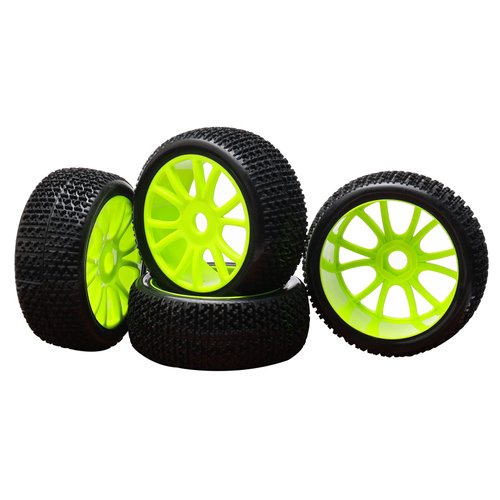 4PCS 17mm Hub Wheel Rim & T Grain Tires for HSP 1:8 Off-Road RC Car Buggy Tyre Yellow