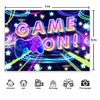 Newsely Neon Party Supplies Game On Backdrop 7Wx5H Photography Glow Gamer Gaming Game Night Controller Gamepad Graffiti Background for Kids Boys Playroom Party Decorations Banner Photo Props Birthday