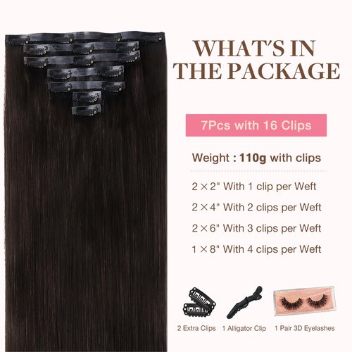 GOO GOO Clip in Hair Extensions Real Human Hair, 22inch 110g 7Pcs, 2 Dark Brown, Remy Human Hair Extensions Clip ins for Women, Natural Human Hair