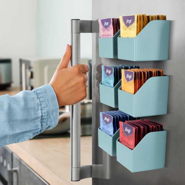 Mona Magnetic Tea Bag Organizer - Set of 6 Individual Tea Bag Holders for The Refrigerator, Counter or Kitchen Shelf. Stylish & Practical Space Saving Tea Organizer for Tea Display (Sage)