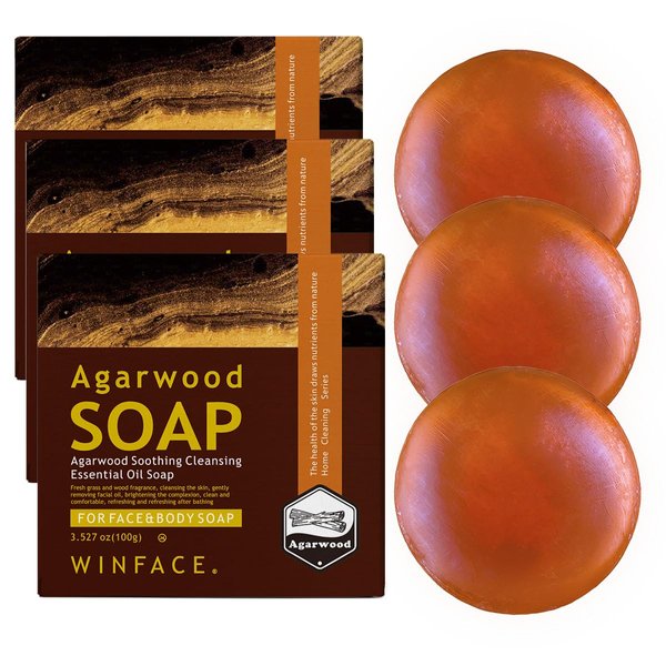 Agarwood soap Sandalwood handmade soap, washes face, exfoliating soap, cleanses face, bathes soap, Sandalwood essential oil soap, controls oil, cleans and moisturizes-3.52 oz 3 Count