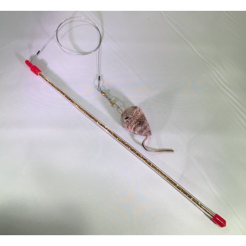 Go Cat Cat Catcher Teaser Wand with Mouse Cat Toy - Gold Glitter Wand