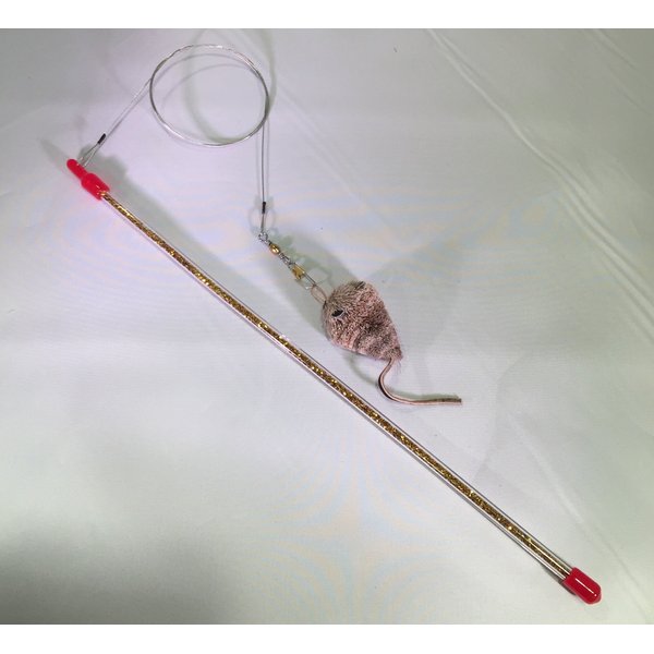 Go Cat Cat Catcher Teaser Wand with Mouse Cat Toy - Gold Glitter Wand