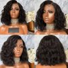 Imeya Short Bob Wigs Water Wave Lace Front Human Hair 13x6 HD Transparent Lace Front Loose Wave Bob Wigs Pre Plucked with Baby Hair Brazilian Remy Wavy Hair Bob Wig 150% Density Glueless 12 Inch
