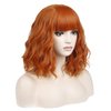 incohair 14 Inches Dark Orange Wig with Bangs Women Girls Short Curly Wavy Bob Wig Shoulder Synthetic Party Wigs Wig Cap Included (Dark Orange)