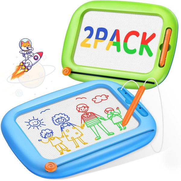 Toidgy 2 Packs Magnetic Drawing Board for Kids, Toddler Toys Age 1-2 & 2-3 Boys Girls, Doodle Board for Toddlers 1-3, Educational Learning Toys for 1 2 3 Year Old Baby, Ideal Christmas Birthday Gifts