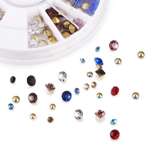 Pandahall 3 Boxes Glass Rhinestone Gems 2mm 3mm Nail Art Mixed Color Pointed Back Diamond Rhinestone Beads