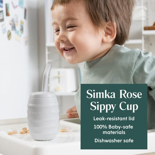 Simka Rose Silicone Sippy Cup with Straw - Spill Proof Infant Transition Cup + Toddler Training Cup + Weighted Open Cup for Baby with Measurement Markings - Fits in Car Cupholders & Bag Pockets 12+Mos