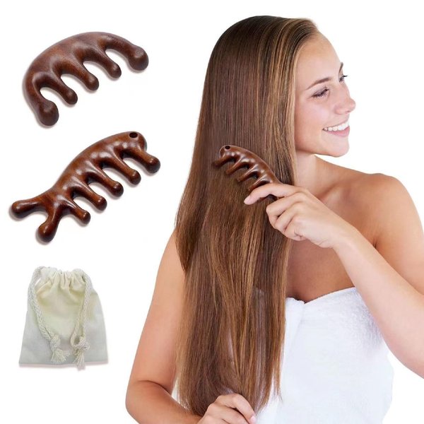 2 Pack Wooden Scalp Massage Comb, CKCLGTDM Wood Comb Wide Tooth for Women Men Hair Growth, Sandalwood Gua Sha Comb, Natural Wooden Comb Scalp Massage for Gift