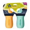Tommee Tippee Insulated 9oz Sporty Spout Toddler Water Bottle, No Spill, Sippy Cups for Toddlers 1-3, Two-Piece Valve Helps Stop Spills, Light Blue & Orange, BPA Free, Pack of 2