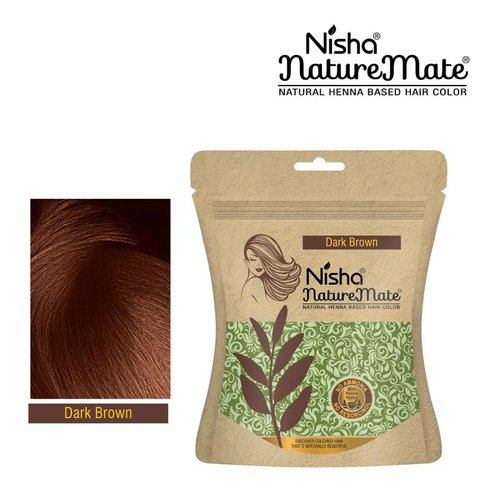 Nisha Nature Mate Henna Powder for Hair Colour, Dark Brown, Permanent Hair Color, Ammonia Free, 100% Grey Coverage, Herbal Hair Dye with Amla, Shikakai, Hibiscus & Aloe Vera (45g Pack of 3)