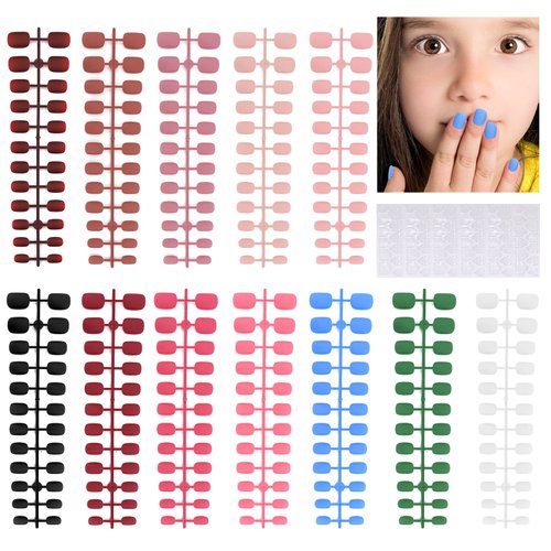 288 Pieces Kids Short Matte Press on Nails, TOROKOM Children Fake Nails 12 Colors Acrylic Nails Art Tip for Kids Short Square Full Cover Fake Nails for Women Girls Kids (12 Matte Colors)