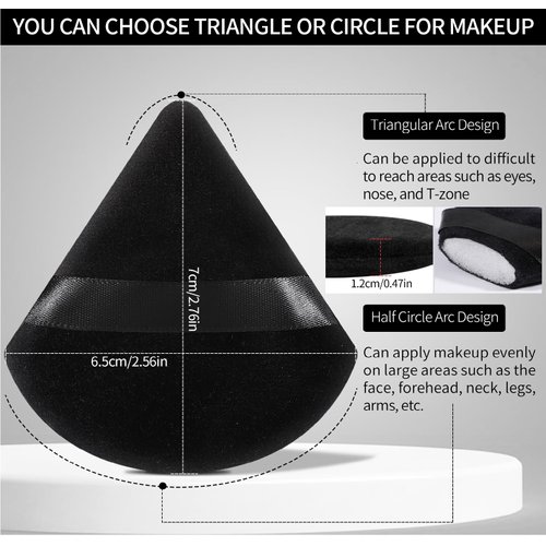 Pimoys 6 Pieces Powder Puff Face Soft Triangle Makeup Puff for Loose Powder Mineral Powder Body Powder Velour Cosmetic Foundation Blender Sponge Beauty Makeup Tools(Black)