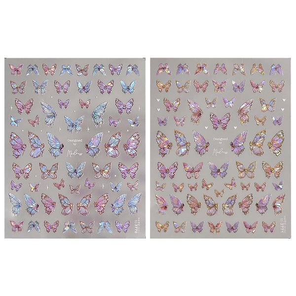 Shiny Aurora Shell Butterfly Nail Stickers for Women Pink Purple Butterfly Nail Art Stickers 3D Relief Butterflies Nail Decals for Nail Art Supplies Laser Butterfly Stickers for Nails Butterfly Decor