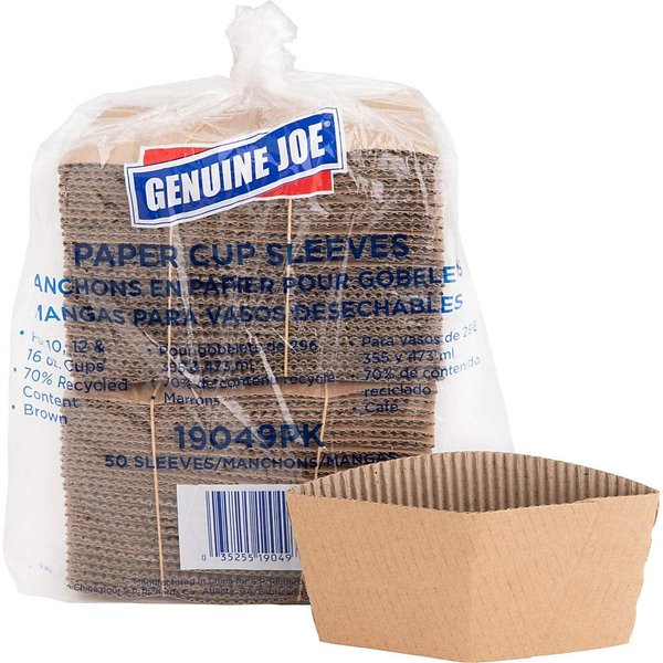 Genuine Joe GJO19049PK Protective Corrugated Cup Sleeve, Brown (Pack of 50), 16 oz