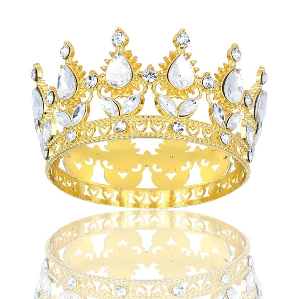 YARIEW Small Gold Crown for Little Girls Flower Bouquets Accessories Rhinestones Wedding Cake Topper Birthday Crown for Kids Cake Decorations Bridal Costume Hair Accessories Gifts