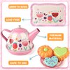 Tea Party Set for Little Girls, Flower Tea Set Toys for Girls Age 3 4 5 6 Year Old, Toddler Kids Kitchen Pretend Play Toys with Tin Tea Set, Cake Stand, for Girls